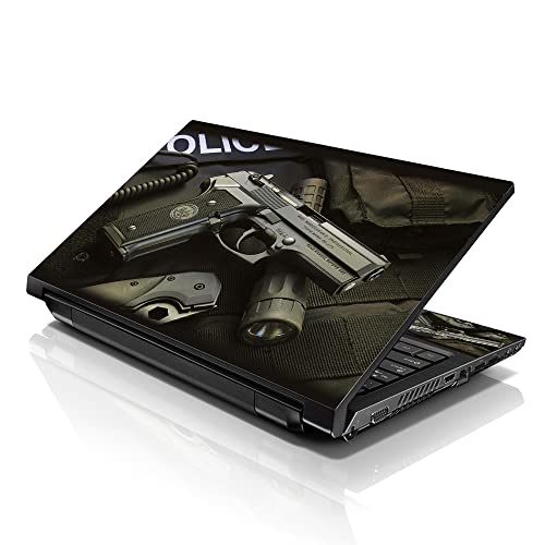 Image of LSS 17 17.3 Inches Laptop Notebook Skin Sticker with 2 Wrist Pads - Reusable Cover Protector Vinyl Sticker Cover Decal Fits 17 inch - 19 inch HP Asus Acer Samsung - Police Gun Pattern
