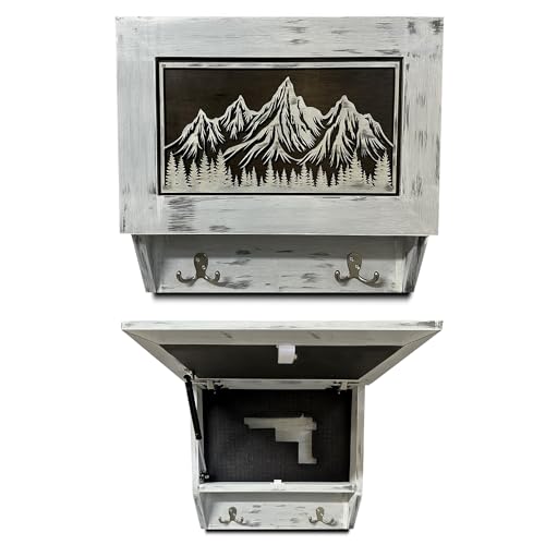 Bellewood Designs Gun Concealment Furniture - Snow Mountains Coat Rack - Hidden Gun Safe with Hooks to Hang Bags & Hats - Quick Access Hidden Gun Storage - Wood Gun Cabinet with Secure Magnetic Lock