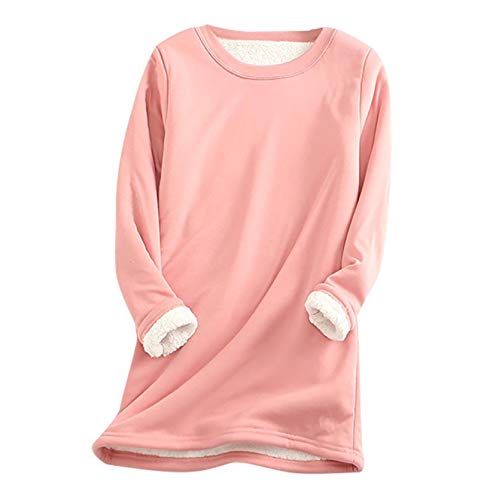 OutTop Women Tunic Tops for Leggings Winter Warm Sherpa Fleece Lined Loungewear Undershirt Long Johns Thermal Underwear (Pink, XXL)
