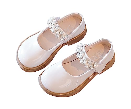 Generic Girl's Mary Jane Dress Shoes Ballet Princess Flat with Rhinestone Strap for Party Wedding School White Shoes for Girls