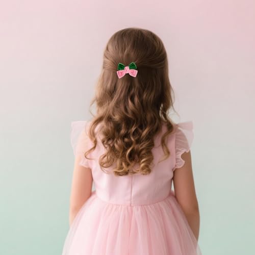 Wecoe 2 piezas Pinzas para el cabello de lazo de terciopelo, lazos de doble capa rosa y verde para niñas y mujeres miniatura 3