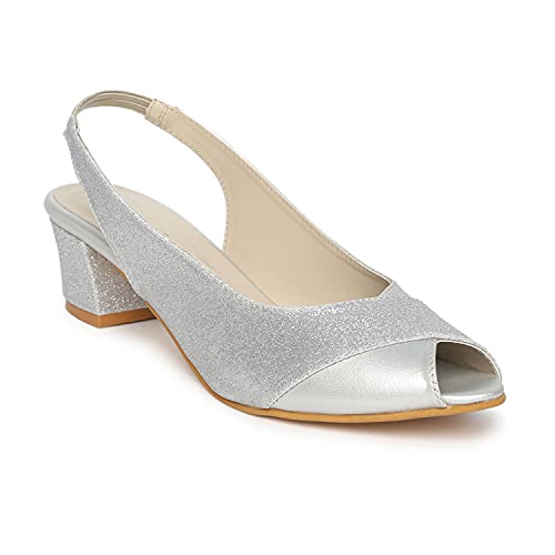 Image of Marc Loire Women's Slip On Shimmer Peep Toes Block Heel Fashion Sandals for Casual, Outdoor, Party and Holidays