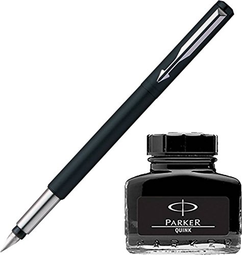 ParkerVector Matte Black CT Fountain Pen + Quink Ink Bottle - Black (30ML)