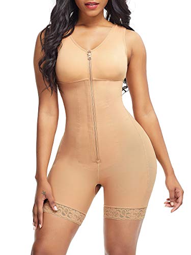 Womens Body Shaper Tummy Control Bodysuit Slimming Shapewear Fajas Colombianas Black with Hooks&Zipper Beige XXL
