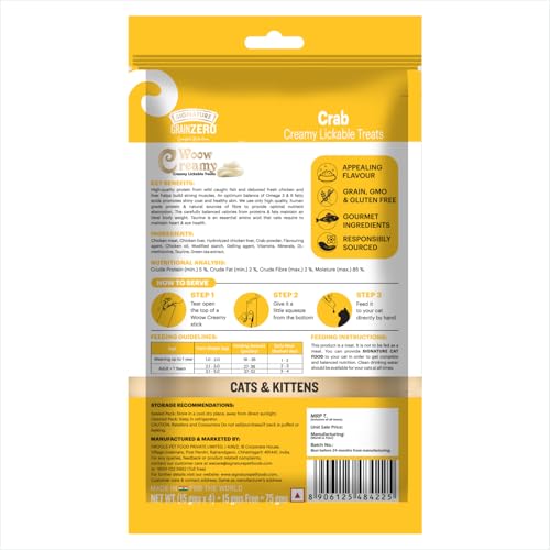 Image of Grain Zero Creamy Lickable Cat Treats (75g x 5 Pouches) Total 375g | Crab | Promotes Hydration | No Artificial Preservatives | Best for Training & Bonding | for Kitten & Adult