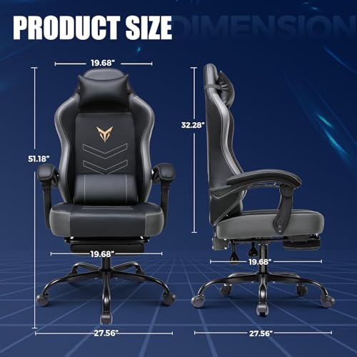 Gaming Chair with Massage and Footrest