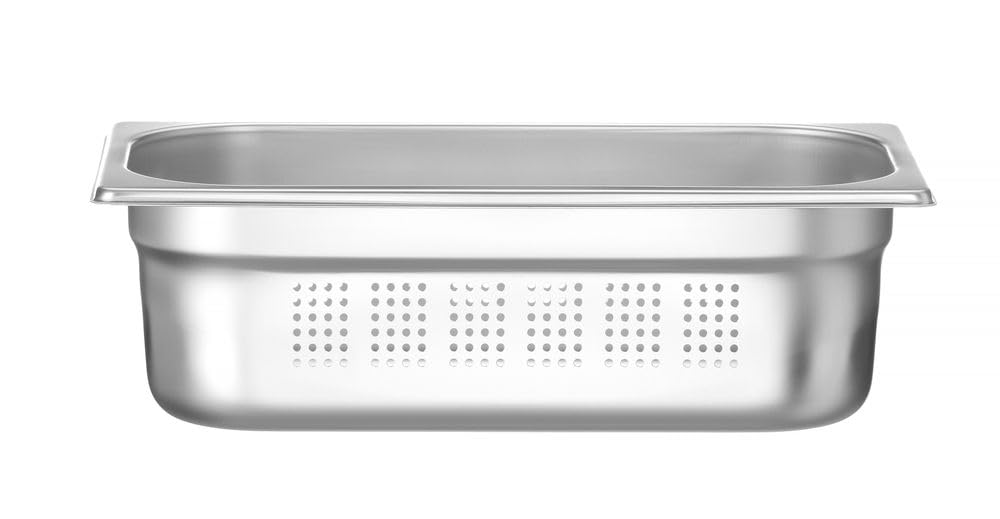 HENDI Contenitore Gastronorm, GN 1/3, con lati e fondo perforati, contenitore GN, impilabile, bordi arrotondati, resistente alla temperatura da -40° a 300°C, 4L, altezza: 100mm, acciaio inox 18/10
