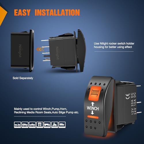 Image of Nilight UTV Winch Rocker Switch Momentary with Orange Backlit On Off 7 PIN | DPDT LED Light Bar Switches 12V 24V Toggle Jumper Wires Set for ARZR Can-Am ATVs UTVs Cars Trucks RVs
