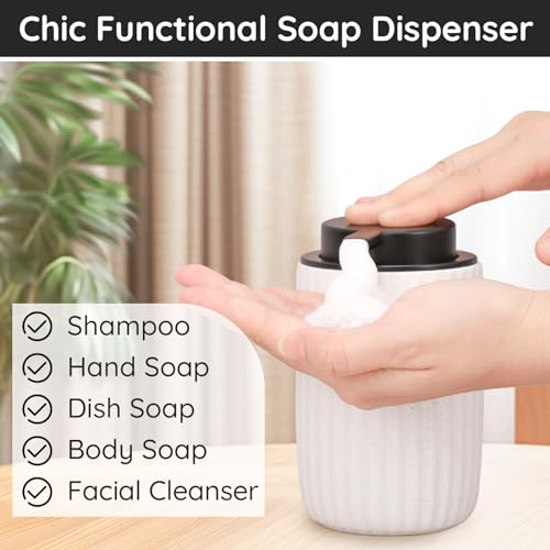Image of Segbeauty Foaming Soap Dispenser Ceramic, 10.8oz White Foam Hand Soap Dispenser for Bathroom, 320ml Refillable Lotion Dispenser Bottle with Foaming Pump, Empty Liquid Containers for Kitchen