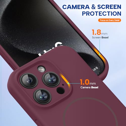 Image of Miracase Magnetic for iPhone 15 Pro Case, [Soft Anti-Scratch Microfiber Lining], Compatible with MagSafe, Liquid Silicone Shockproof Drop Protection Phone Case for 15 Pro, Wine Red