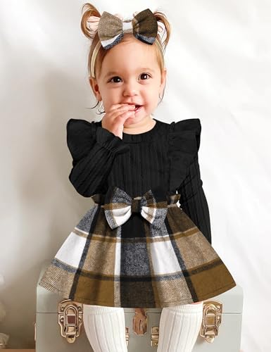 Baby Girl Clothes Infant Dress Plaid Ruffle Long Sleeve Dresses + Headband Cute Fall Winter Baby Dress2