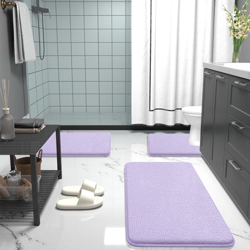 Image of OLANLY Toilet Rugs U-Shaped 24x20, Extra Soft Absorbent Thick Memory Foam Contour Bathroom Rugs, Dry Quickly, Machine Washable, Non-Slip Toilet Bath Mat, Home Decor Accessories, Lavender