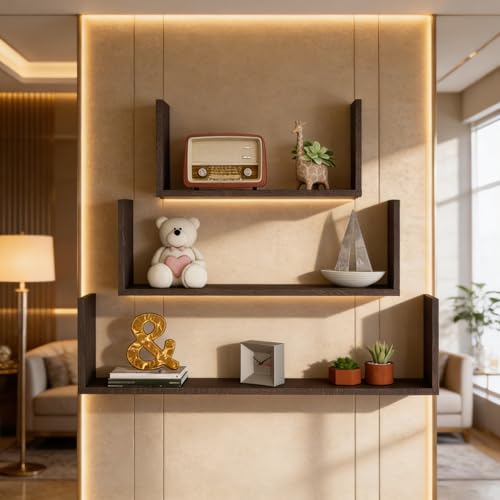 Image of Kite Multipurpose Modular Wall Racks /Shelves /Organiser /Decor Particle Board Wall Shelf (Number of Shelves - 3, Brown)