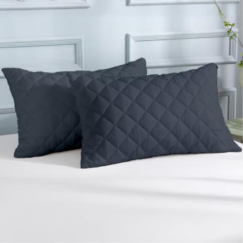 Image of Ayka 100% Waterproof Quilted Pillow Protector 220 GSM Soft Cotton Quilted Pillow Cover Protector Zippered Closure, Protection Against Water Spills & Dustmites- Charcoal (18 x 28 inch) (Pack of 2)