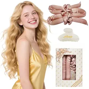 Serenade Satin Heatless Curls Overnight for Long Hair, Heatless Hair curler for Women and Girls, No Heat Curling Rods with Satin Scrunchies and Clip, Pink