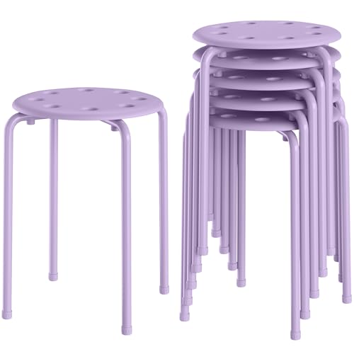 VECELO 6-Piece Stacking Stools, 17.7 Inch Standard Height, Portable Stackable Colorful Decoration Stools for School Classroom and Office Use, Purple