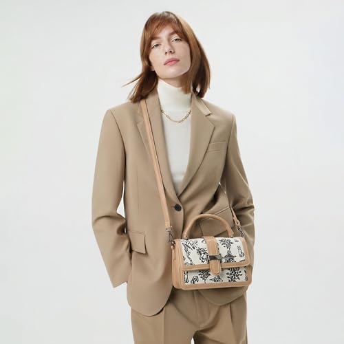 Image of EXOTIC Rosetta Structured Sling Bag for Women | Printed Panel Handbag with Top Handle & Detachable Crossbody Strap | Multi-Compartment Satchel Purse