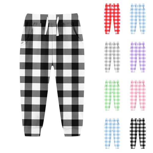 Girls Boys Plaid Joggers Casual Christmas Sweatpants Loose Elastic Waist Athletic Track Pants with Pockets for 2-13 Years2