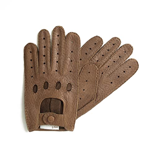 Hand Gewand by Weikert Auto-Lederhandschuhe aus Peccaryleder, ungefüttert, handgenäht, Autofahrerhandschuhe mit Finger, Autohandschuhe aus Pekari, Herren/Damen (Fasan, 9.5)