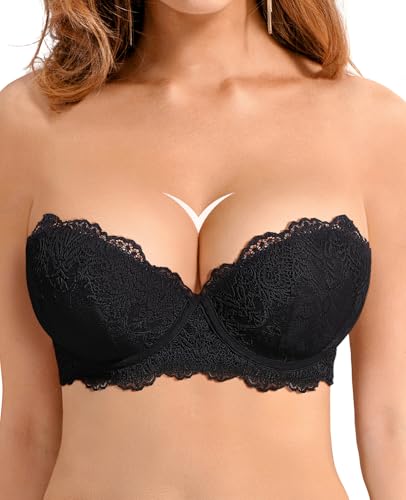 Image of Women's Strapless Push Up Bra Convertible Multiway Lace Padded Underwire Bras with Clear Straps