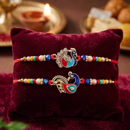 Image of TIED RIBBONS Rakhi for Brother - Set of 2 Designer Beaded Rakhi with Greeting Card and Tikka - Bracelet Rakhis for Brother Bhaiya Men Boys Kids Bhai - RakshaBandhan Rakhis