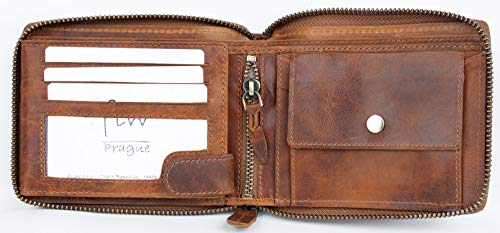 FLW Men's Natural Strong Genuine Leather Wallet with Metal Zipper Around - Image 4