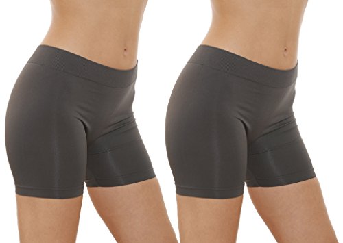 Gilbins 2 Pack Women's Seamless Stretch Yoga Exercise Shorts (One Size, Grey)