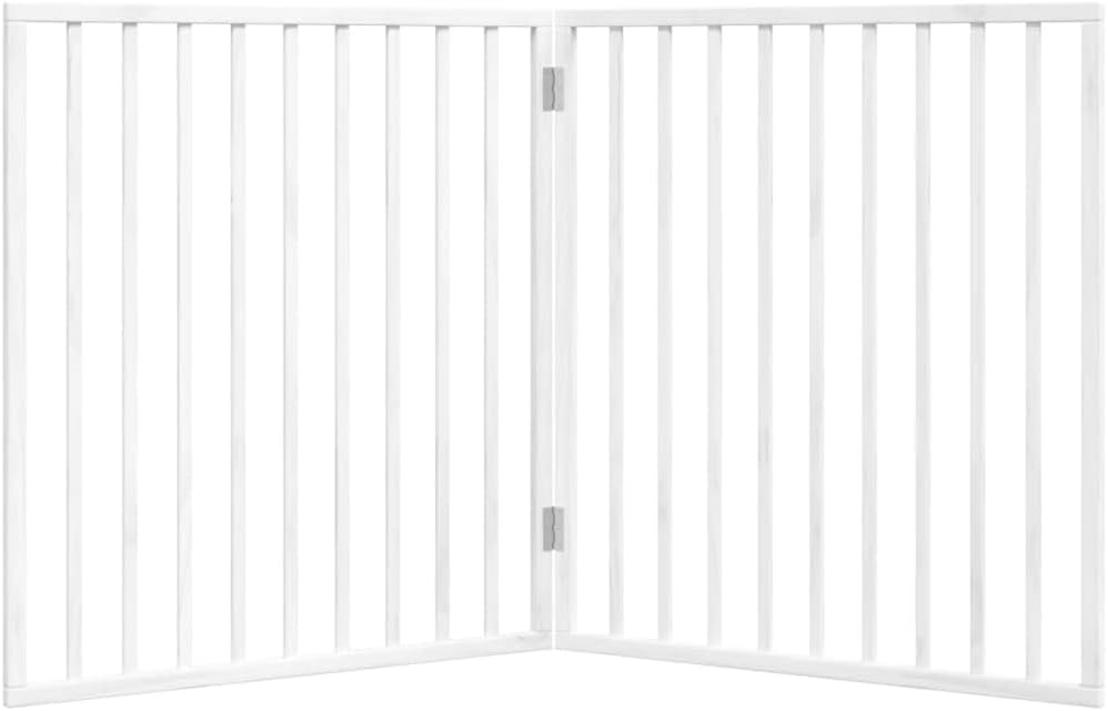 vidaXL Foldable Dog Gate 2 Panels White Solid Poplar Wood Adjustable Safety Indoor Outdoor Use 63.0 in Pet Wooden Freestanding