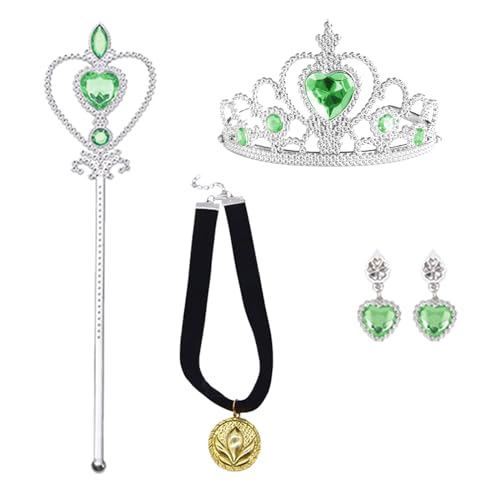 Ahlpo 4Pcs Princess Dress Up Accessories, Anna Elsa Dress Up Party Accessories Set For Princess Costume Elsa Tiara Crown Wand Gloves Earring cover