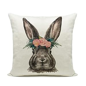 Hlonon easter decorations throw pillow cover set of 2 farmhouse decorative pillows rabbits home decor rustic for spring easter 18 x 18 in  urban country home decor