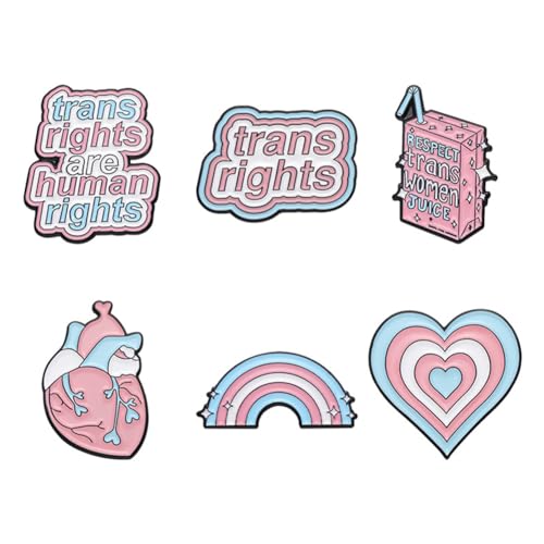 Image of 5PCs Trans Rights Are Human RightsTransgender Pride Heart Shape Lapel Pin Brooches Pins Badge Brooch Button Badges Heart Organ Rainbow Enamel Brooch Pin Cartoon Milk Box Words Pin Jewelry Gift for Women Girls