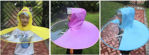 Anhua Foldable Cartoon Duck Children Raincoat Ufo Shape Rain Hat Cape Umbrella (Blue, S) #TOP1