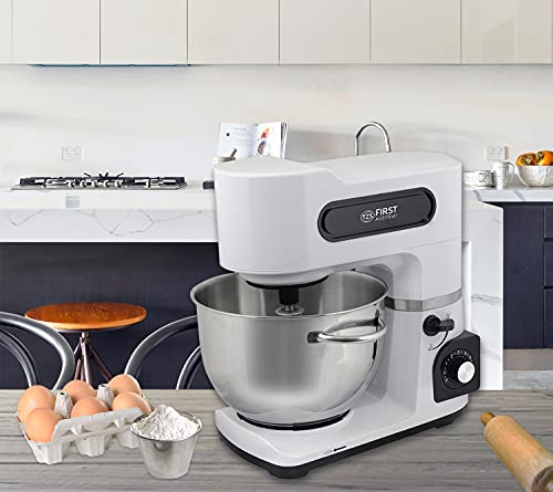 TZS First Austria Professionelle Küchenmaschine | Teigknetmaschine | 1500 W, 6 L Behälter, Edelstahlschüssel mit Griff, 6 Geschwindigkeitsstufen, mit Quirl, Knethaken und Schneebesen, weiß – Bild 3