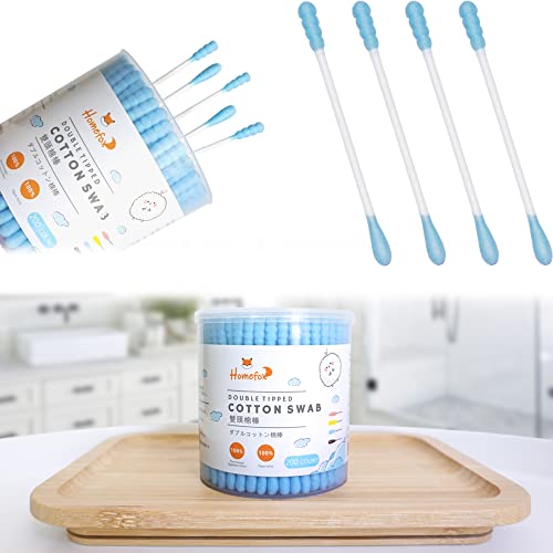 Image of Blue Cotton Swabs Spiral - 200 Count Organic Cotton Buds Double Side Tightly Wrapped Cotton Tips Paper Stick Soft Gentle Lint-Free Cruelty-Free, Round & Spiral (Blue)