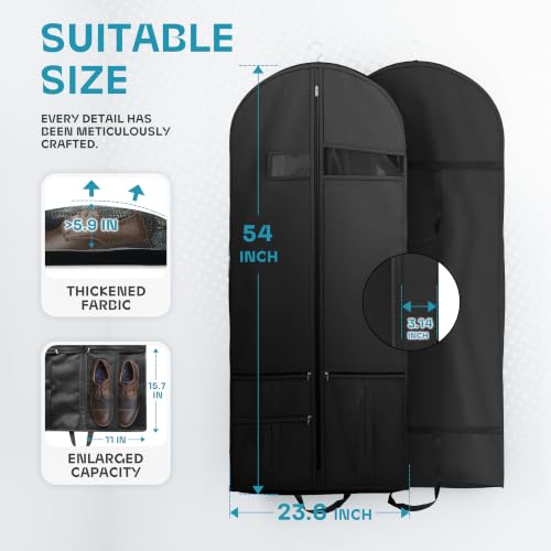 Image of Lazebox 54 inch Travel Garment Bag with Accessories Zipper Pocket, Heavy Duty Suit Bag for Suits, Tuxedos, Dresses, Coats, Black, 1 pack