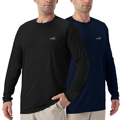 Image of Men's 2 Pack Shirts UPF 50+ Sun UV Protection Long Sleeve Shirts for Fishing Running Hiking Outdoor (BlueBlack,L)