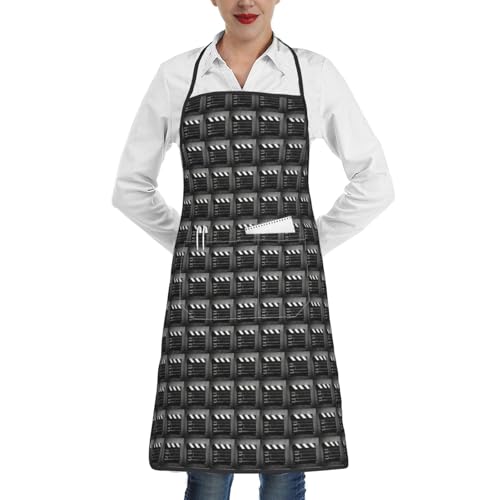 Delantal clásico con estampado de película negra, para cocinar, hornear, jardinería, unisex, correa ajustable, múltiples bolsillos