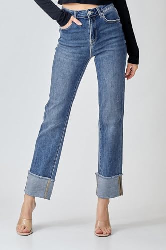 SALT TREE Risen Jeans - High Rise Straight Cuffed Relaxed Jeans - RDP5379CH3