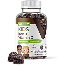 Viteey Iron Gummies for Kids with Vitamin C - Supports Energy, Blood Cell Formulation, Blood Builder Anemia Kids Iron Supplements - Vegan, Gelatin Free, Gluten Free - Tasty Chewable Grape Flavored