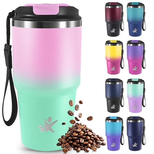 Mujigaga Termo Café 600ml, Vaso Termico, Taza Termica para Llevar, Cuerda Removible, Termo Para Cafe Reutilizables, Antifugas, Vaso Térmico para Cafe Frío y Caliente,Té y Leche