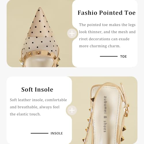 Women's Mesh Slingback Stiletto Heels with Studded Closed Pointed Toe Adjustable Strap Transparent High Heels Comfortable Rivet Dress Pumps for Daily Wedding Party3