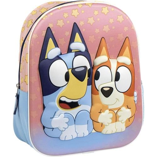 Mochila Infantil 3D Bluey Diseño Original y Relieve Realista Niños y Niñas | Mochila Escolar Bluey con Espacio Amplio y Tirantes Ajustables, Licencia Oficial y Diseño Único