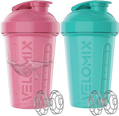 VELOMIX -2 PACK- 600ml Eiweiß Shaker - Auslaufsicher Shaker Proteinshake mit 2x Kugel, Drehverschluss & Mess-Skala | Protein Shaker Bpa Frei | Spülmaschinengeeignet