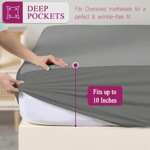 Image of Trance Combo Pack - Waterproof Mattress Protector with 2 Pillow Protector | 100% Waterproof | 78x60 Inches | Breathable and Hypoallergenic Fitted Bed Protector & Pillow Cover (78x60 Queen, Grey)