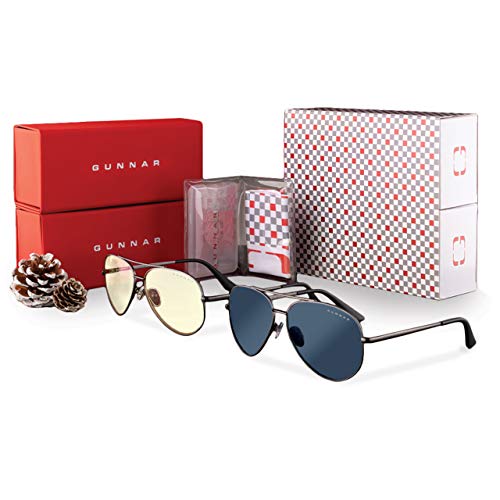 Gunnar Optiks Computer Glasses Holiday Bundle - Maverick Holiday Bundle Includes Two Pairs of Maverick Blue Light & Sunglasses Glasses, Hard Case, Pouch and wipes - Not Machine Specific