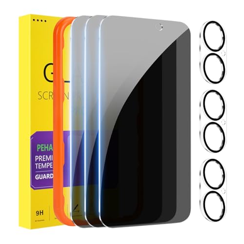 PEHAEL 3+3 Pack for iPhone 17 Privacy Screen Protector with Camera Lens Protector Full Coverage Anti-Spy Tempered Glass Film 9H Hardness Easy Installation Bubble Free [6.3 inch]