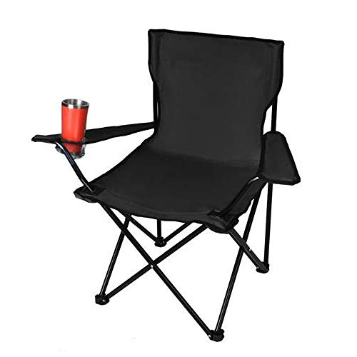 Chaise de camping pliable noire 51x46x80 cm avec porte-gobelet intégré