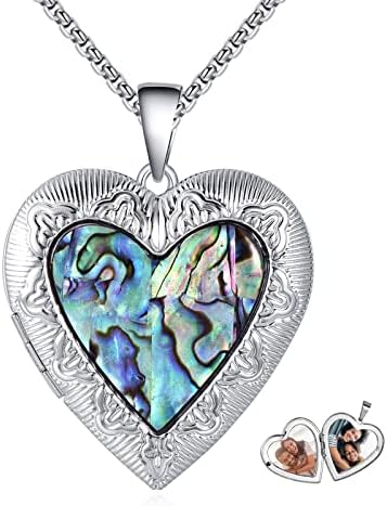 Heart Locket Necklace That Holds 2 Pictures Abalone Shell Locket Necklace Memorial Photo Locket Personalized Any Photo Healing Gift for Women Girls Christmas Graduation Day