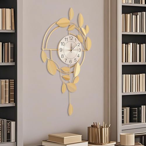 Reloj de pared moderno con diseño de hoja dorada 3D silencioso miniatura 4