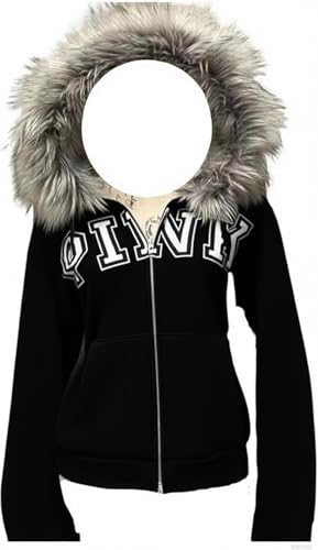 Women's Y2k Zip Up Fur Jacket Autumn Winter Long Sleeve Pocket Coats Loose Streetwear Hoodies Sweatshirts 2025